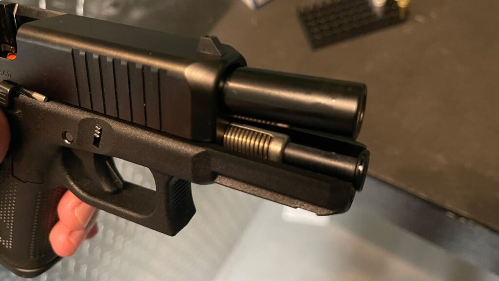 The Glock 19 Gen 5 has new forward grooves on the slide bringing it up to date with the other generations. Photo credits to Adam Campbell/Guns.com