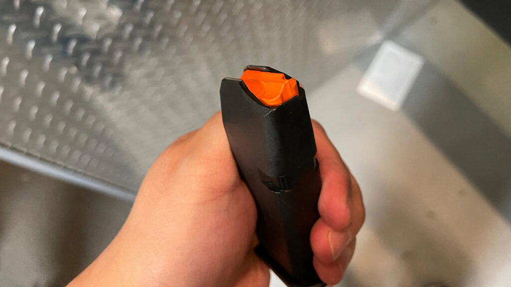 The Glock 19 Gen 5 has increased the visibility of its mags with new orange followers. Photo credit to Adam Campbell/Guns.com