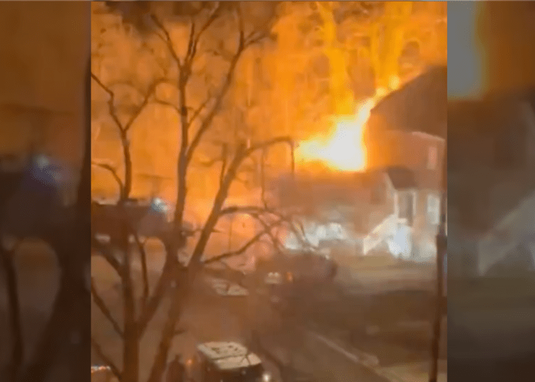 Still image grabbed from a video of a house exploding in Virginia